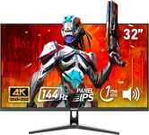 Écran Pc Ips 32 Pouces,Moniteur Jeu 4K 144Hz,1Ms,Freesync,100%Srgb,Angle Vision Large 178,Haut-Parleur Incorporé,Hdmi2.1,Displayport,Compatible Avec Un Montage Mural 75*75Mm-Noir