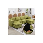 Canapé sectionnel doux en forme de u, avec rangement, épissure pouvant utiliser un canapé-lit double, accoudoirs en tissu de lin pliable, olive