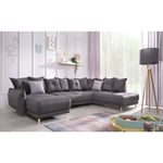 Bestmobilier - Lena - canapé d'angle panoramique convertible - avec coffre - 7 places - droit - gris foncé - Gris foncé