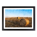 Big Box Art Hay Bales On A Field Painting Framed Wall Art Picture Print Ready to Hang, Black A2 (62 x 45 cm)