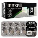 10 X Maxell 377 Argent Oxyde Piles 1.55V SR66 SR626SW 376 Montres 0% Mercure