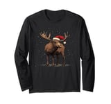 Christmas Magic Moose in Santa Hat Costume for Cozy Xmas Long Sleeve T-Shirt