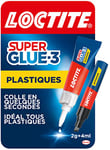 Loctite Super Glue-3 - Plastiques (tube de 2 g + stylo activateur de 4 ml) – Colle forte pour tous plastiques – Colle transparente à séchage immédiat – Colle plastique résistante