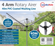 NEW 40M GARDEN 4 ARM ROTARY WASHING LINE CLOTHES DRYER AIRER WTH GROUND SPIKE