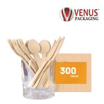 Pack of 300 Reusable Wooden Cutlery Set Biodegradable Forks Spoons And Knives