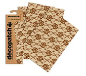 Décopatch C600O - Une pochette de 3 feuilles de papier imprimé 30x40 cm, Vichy, pois, rayé fleurs marron vintage