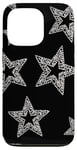 iPhone 13 Pro White Mosaic Star Pattern On Black Y2K Star Case