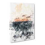 Ocean Beneath A Peach Sky Watercolour Modern Canvas Wall Art Print Ready to Hang, Framed Picture for Living Room Bedroom Home Office Décor, 24x16 Inch (60x40 cm)