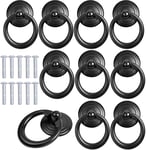 10 Pcs Noir Poignée d'Armoire Metal Bouton de Porte Tiroir Bague Poignée de Traction Classique Poignee de Meuble Rond Bouton de Meuble Poignées de Tirage avec Vis pour Armoire Placard Commode