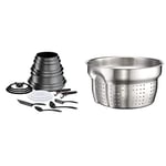 Tefal Ingenio Daily Chef ON Pots & Pans Set, 20 Pieces, Stackable, Removable Handle, Space Saving, Non-Stick, Induction, Grey & Ingenio Saucepan Pasta Insert, Stainless Steel, Silver Coloured, 1.2 kg