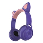 Bluetooth Headphones, Wireless Cat Ear Headphones LED Light Up Wireless Headphones Over Ear, Foldable & Lightweight Stereo Wireless Headset for Travel Work TV PC Cellphone (Purple)