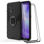 Alamo Ultra Armor Case for Oppo Find X3 Lite, TPU+PC Shockproof Cover with Ring Kickstand [with 2 Packs Tempered Glass Screenprotector ] - Black