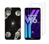 NOVAGO Compatible avec Huawei Y6 2018 -Coque Souple Solide Anti Choc avec Impression + 2 Films Protection écran Verre trempé résistant (Coque+ 2 Verres, Espace)