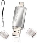 Clé USB 128Go 3.0 2 en 1 Rapide, OTG Clé USB C 128Go 2 en 1 Type C USB 3.0 en Métal, Pen Drive 128Go USB Flash Drive 128Go pour PC/Smartphones/MacBook Pro(Argent)