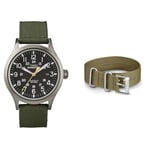 Timex Expedition Scout Men's 40mm Watch T49961 & Unisex 20mm Olive Green Slip-Thru Strap TW7C05700