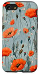 Coque pour iPhone SE (2020) / 7 / 8 Motif coquelicot orange vintage sur fond bleu clair