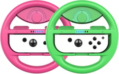 Volant Switch, Volant De Course Joy-Con Manette, Steering Wheel Pour Mario Kart 8 Deluxe / Nintendo Switch & Mod¿¿Le Oled, Vert N¿¿On / Rose N¿¿On (Pack De 2)