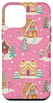 iPhone 12 mini Preppy Pink Christmas Gingerbread House and Xmas Tree Winter Case