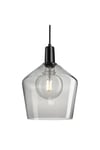 Sleek Tinted Glass Schoolhouse Pendant, 10 Inch, Smoke Grey, Black Holder