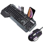 Gaming Keyboard and Mouse Sets K618 Wired LED Backlit 104 Keys Hand Rest USB Gamer Keyboard Metal + 2400DPI Optical 6 Buttons PC Game Mouse + Mousepad for Laptop Computer