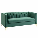 HOMCOM Canapé 3 Places Style Art Déco piètement Acier doré revêtement Velours Vert Sapin