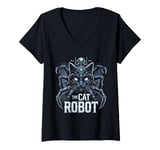 Womens Graphic Spider Cat Robot V-Neck T-Shirt