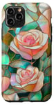 Coque pour iPhone 11 Pro Coque Téléphone Roses Faux Vitrail Élégante