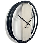 FLEXISTYLE Grande Horloge Murale Loft Ovale en métal Noir 3D XXL Moderne en Bois de Salle de Bain Salon (50 cm de diamètre chêne Blanchi)