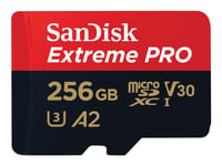 Sandisk Extreme Pro - Flashminnekort (Microsdxc Til Sd-Adapter Inkludert) - 256 Gb - A2 / Video Class V30 / Uhs-I U3 / Class10 - Microsdxc Uhs-I