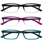 OPULIZE See 3 Pack Blue Light Blocking Reading Glasses Pink Purple Turquoise Computer Anti Glare Unisex BBB9-45Q +2.00