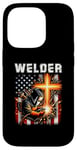 Coque pour iPhone 14 Pro Soudeur Drapeau Américain Soudage Foi Croix Chrétienne Religieuse