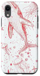 iPhone XR Red Outline Drawing of Whale Shark and Starfish Case