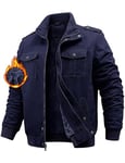 Niwicee Veste Homme Cargo en Polaire d'hiver Épaissir Militaire Coupe-Vent Coton Manteau Chaude Avec Revers Zippée Blouson Thermique avec Poches Casual Travail Sport(Marine,L)