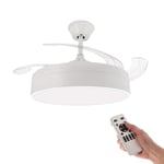 M Ledme - Ventilateur de Plafond avec Lumière Led Messe 72W Blanc, Télécommande, 6 vitesses, Silencieux,4 Pales déployantes, fonction été-hiver, minuterie. Avec APP