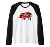 Plaid Buffalo Pig Christmas Pajamas Family Xmas Lights Women Raglan Baseball Tee