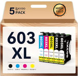 Skydo Cartouches 603XL Haute capacité, Compatible pour Cartouche Epson 603 XL pour Epson XP-2100, XP-2105, XP-4105, XP-4100, XP-3100, XP-2150 Workforce WF-2810, WF-2830, WF-2835 Imprimante (5-Pack)