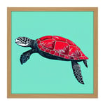 Loggerhead Sea Turtle Red Shell Animal Watercolour Ink Stamp Illustration Square Framed Wall Art Print Picture 16X16 Inch