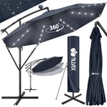 tillvex Parasol déporté LED solaire hexagonale 3M avec manivelle | Pare-soleil avec pied | Protection UV en aluminium pour le jardin | Parasol à manivelle pour le marché déperlant