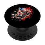 Vintage Auto Racing Car American Flag 4th of July, Auto Race PopSockets Adhesive PopGrip