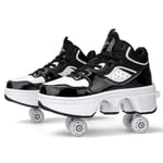 Unisex Youth Deformation Skating Shoes Four Wheels Rounds Of Roller Skate Shoes Casual Sneakers Deform Roller Shoes multi 41 Foot length25.5cm