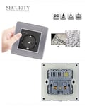 Type-c+USB16A Type 86 French Socket Panel, Kantojen määrä: 2 reikää, USB-porttien lukumäärä: 1, Type-C-porttien lukumäärä: 1, Turvallinen ja kiinteä (lasityylinen, musta)