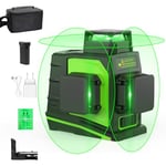 Huepar Niveau Level Laser Vert 3x360 Auto-nivellement Commutable à 360 degrés 12 Laser Lignes 3D avec Mode Impulsion, Port de Charge USB, Batterie Li-ion et Support Magnétique inclus - GF360G