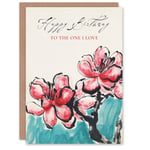 Birthday Card To the One I Love Red Cherry Blossom Flowers Greeting Card