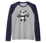 Panda Lifting Weights Gym Workout Fitness Raglan Baseball Tee