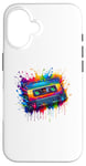 Coque pour iPhone 16 Splash Art Lecteur de Cassette Musique Magnétophone