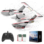 DEERC Avion RC pour l'eau, la Terre et Les airs, Avion amphibie Tri-Phibian, Avion télécommandé 3 canaux avec 2 Batteries, Planeur d'avion RTF 2,4 GHz pour garçon et Fille