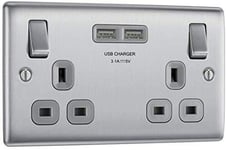 BG Electrical nbs22u3g Double Switched Fast Charging Power Socket With Two USB