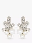 Eclectica Pre-Loved Swarovski Crystal & Faux Pearls Leaf Stud Clip-on Earrings, Dated Circa 1980s, Silver/Cream