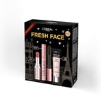 L'Oréal Paris Fresh Face Trio Gift Set â€“ Prime Lab 24H Pore Minimiser Primer, Hydrating Balm-In-Lipstick In 191 Nude Heaven & Lash Paradise Mascara Enriched With Lash-Loving Castor Oil