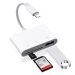 AXFEE Lecteur de Carte SD pour i-Phone/i-Pad, 3 en 1 Adaptateur Lecteur Carte Mémoire, Adaptateur Carte de Caméra SD/TF, Lecteur SD pour i-Phone 14 13 12 11 X XS 8 7 i-Pad, Aucune Application Requise